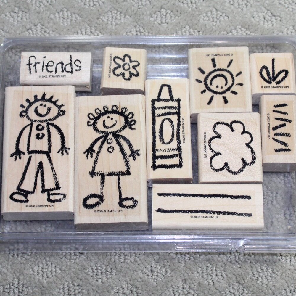NWOT Stampin' Up Set of 10 Crayon Kids Stamps - Mounted